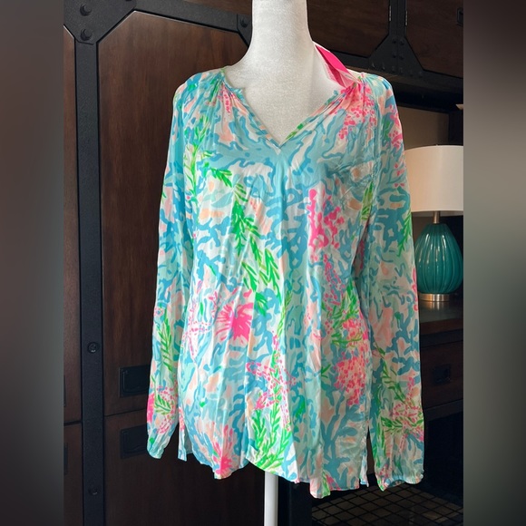 LILLY PULITZER Womens Blouse SIZE M NWT New STUNNING 889069 634353 Coral Bay WOW - Picture 1 of 12
